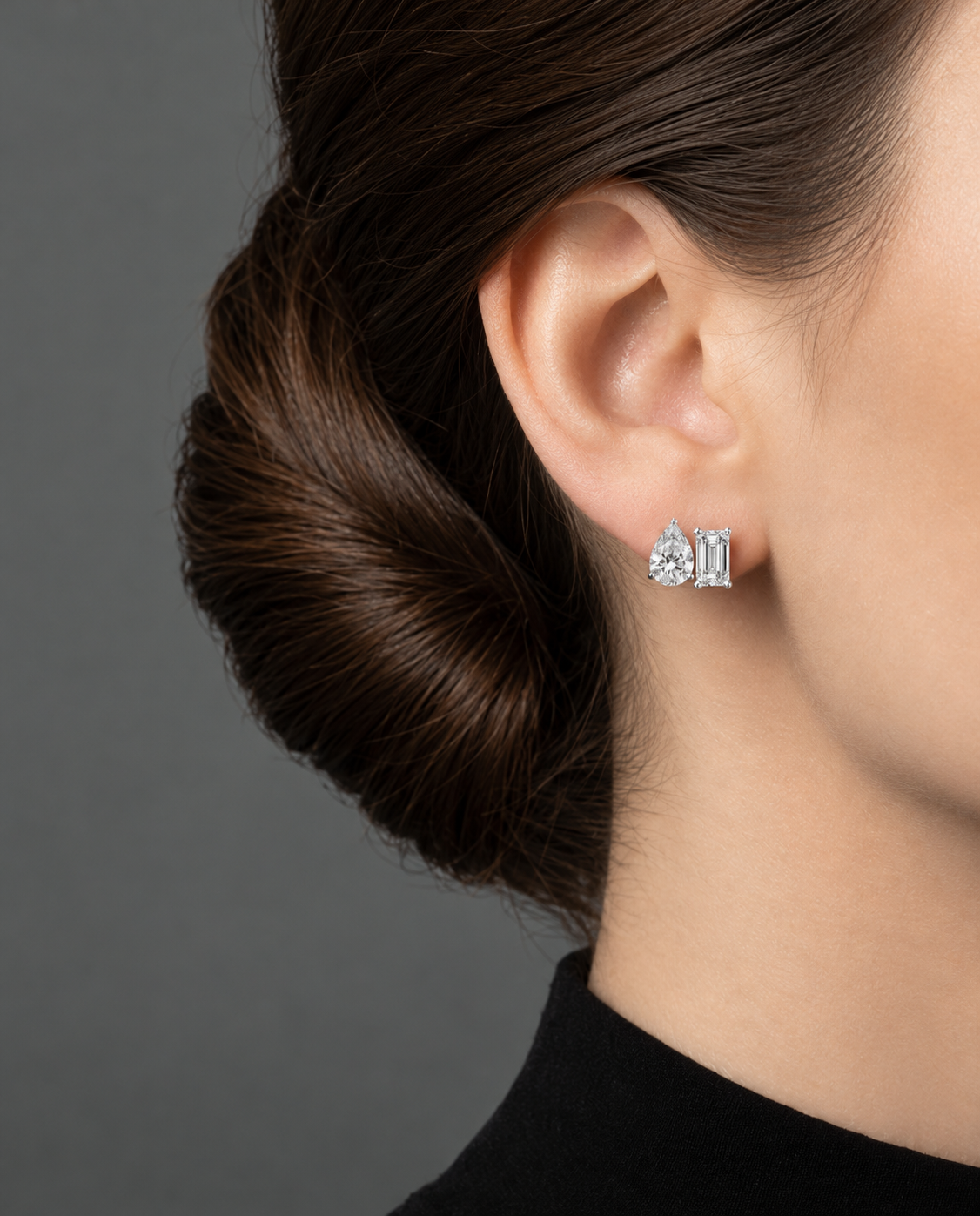 Seravelle Emerald & Pear Lab Grown Diamond Stud Earrings