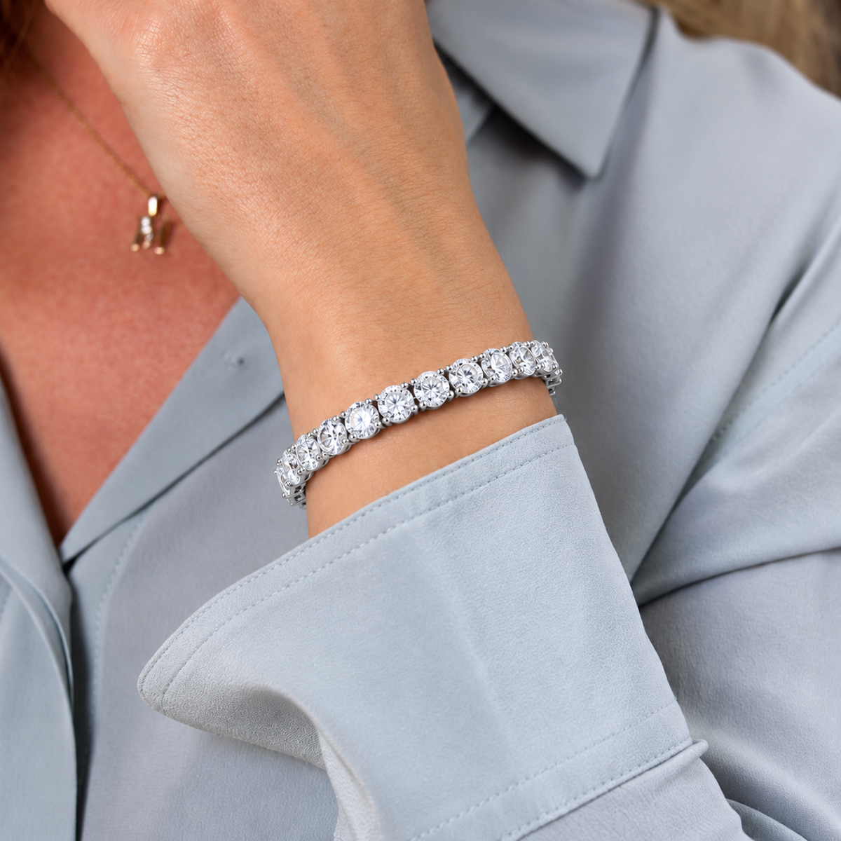Classelle Single Row Round Brilliant Four Prong Lab Grown Diamond Tennis Bracelet