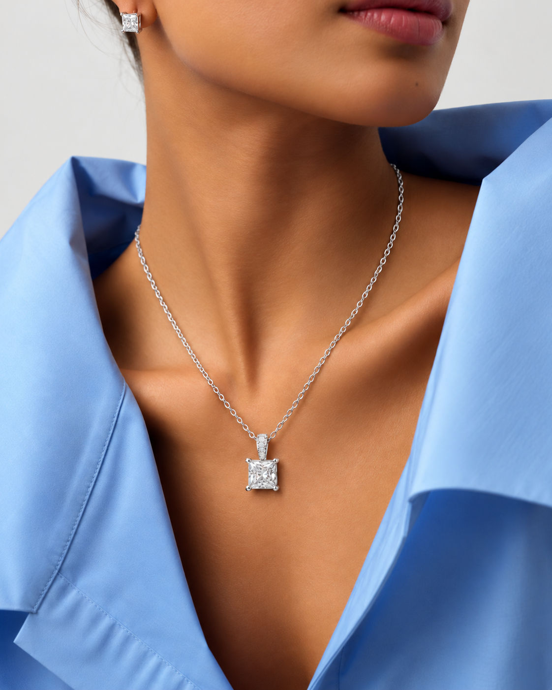 Elara Princess Cut Solitaire Lab Grown Diamond Pendant