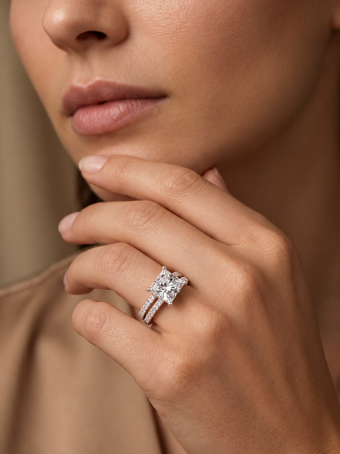 Varellia Princess-Cut Split-Shank Lab Grown Diamond Ring.