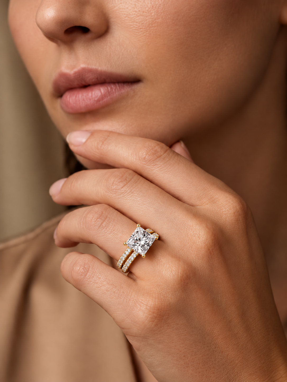 Varellia Princess-Cut Split-Shank Lab Grown Diamond Ring.