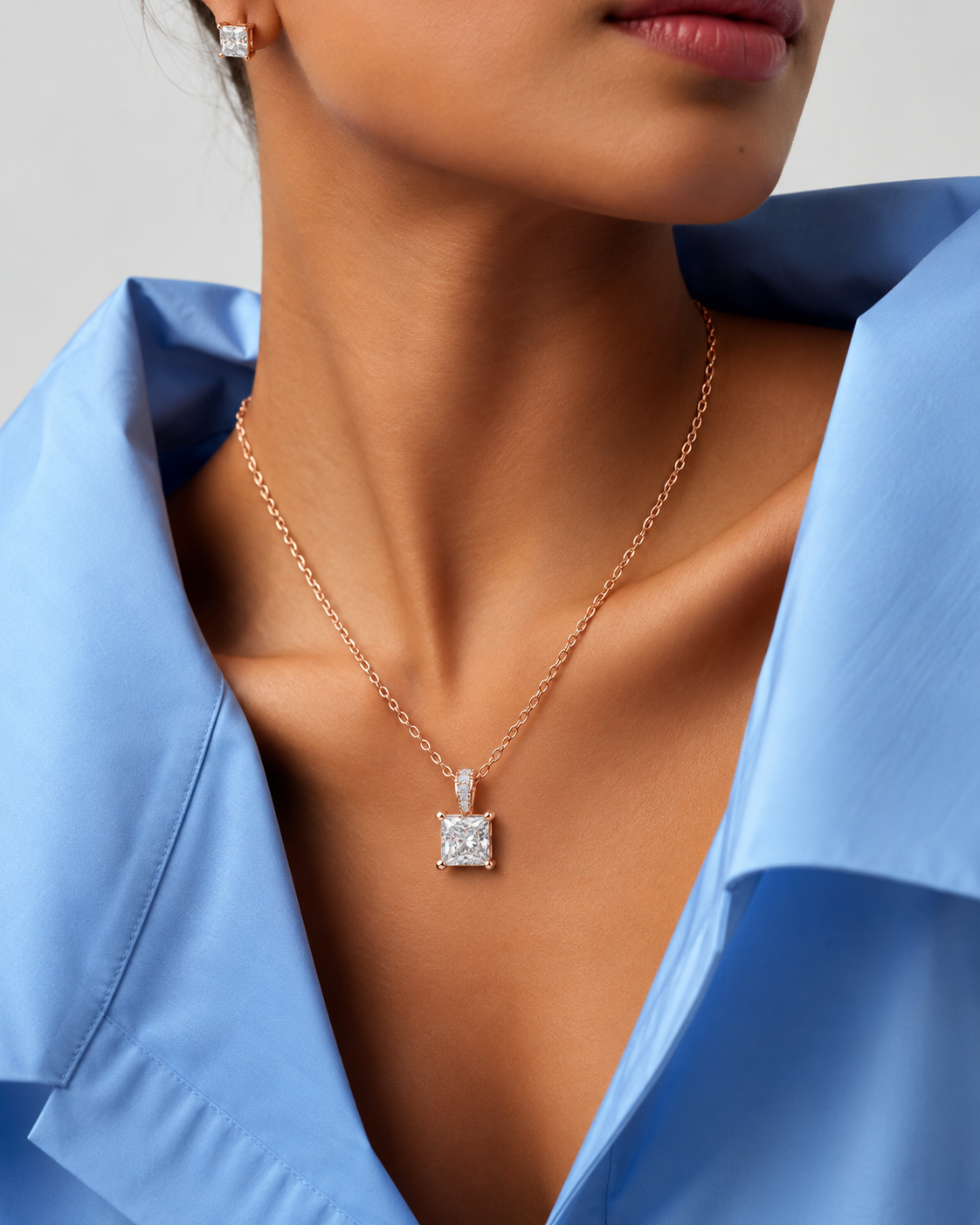 Elara Princess Cut Solitaire Lab Grown Diamond Pendant
