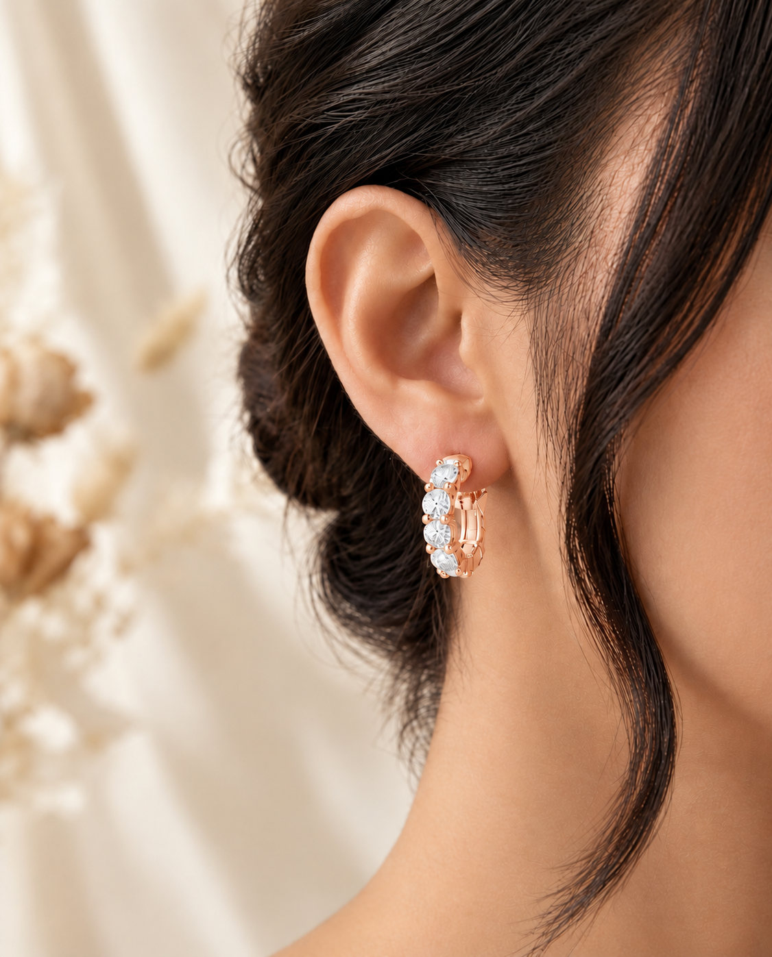 Elvarine Graduated Diamond Hoop Lab Grown Diamond Earrings.