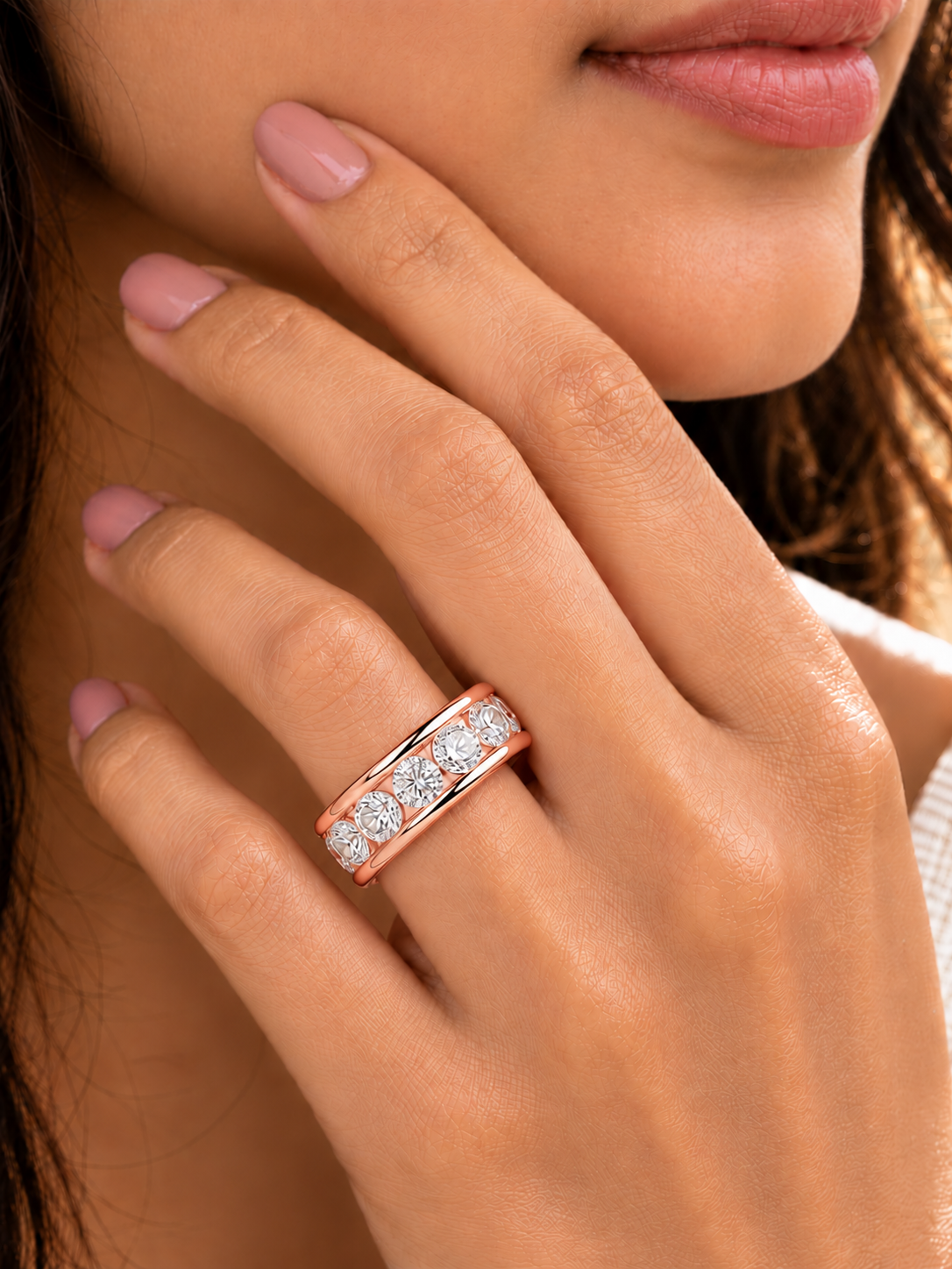 Valencia Five-Stone Round Lab Grown Diamond Gold Band