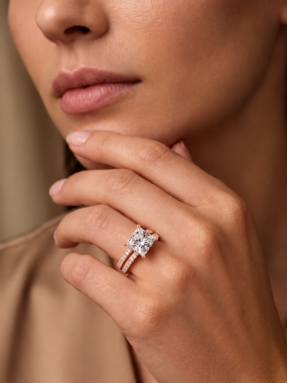 Varellia Princess-Cut Split-Shank Lab Grown Diamond Ring.