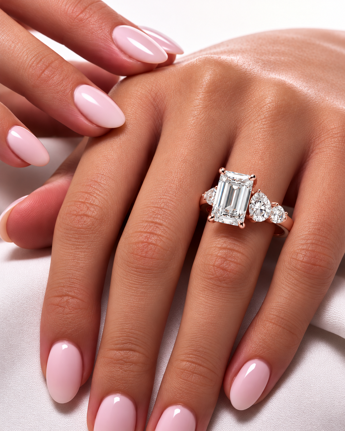 Emerald Poise Lab Grown Diamond Three-Stone Engagement Ring