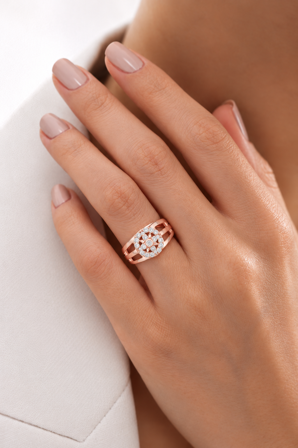 Aurevane Floral Medallion Lab Grown Diamond Band Ring