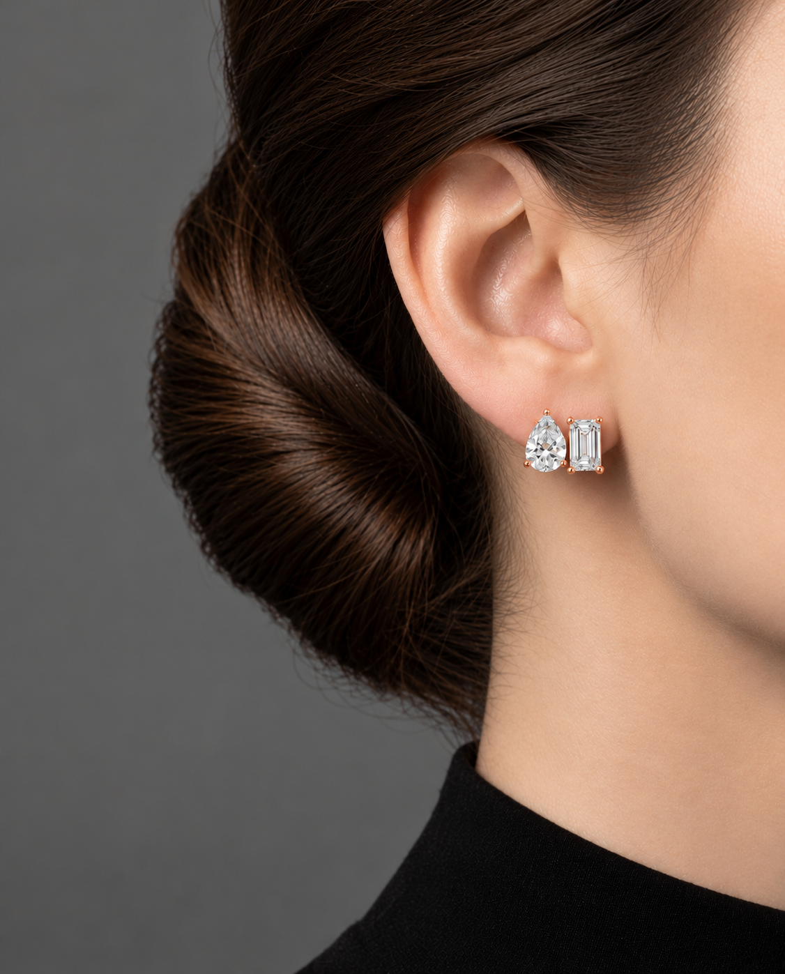 Seravelle Emerald & Pear Lab Grown Diamond Stud Earrings