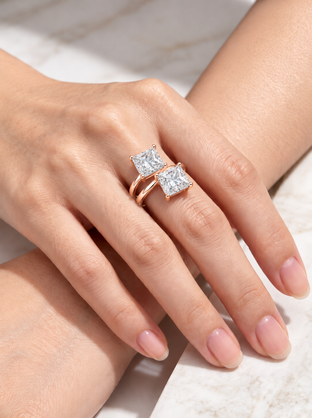 Serenelle Princess-Cut Two-Stone Lab Grown Diamond Ring.