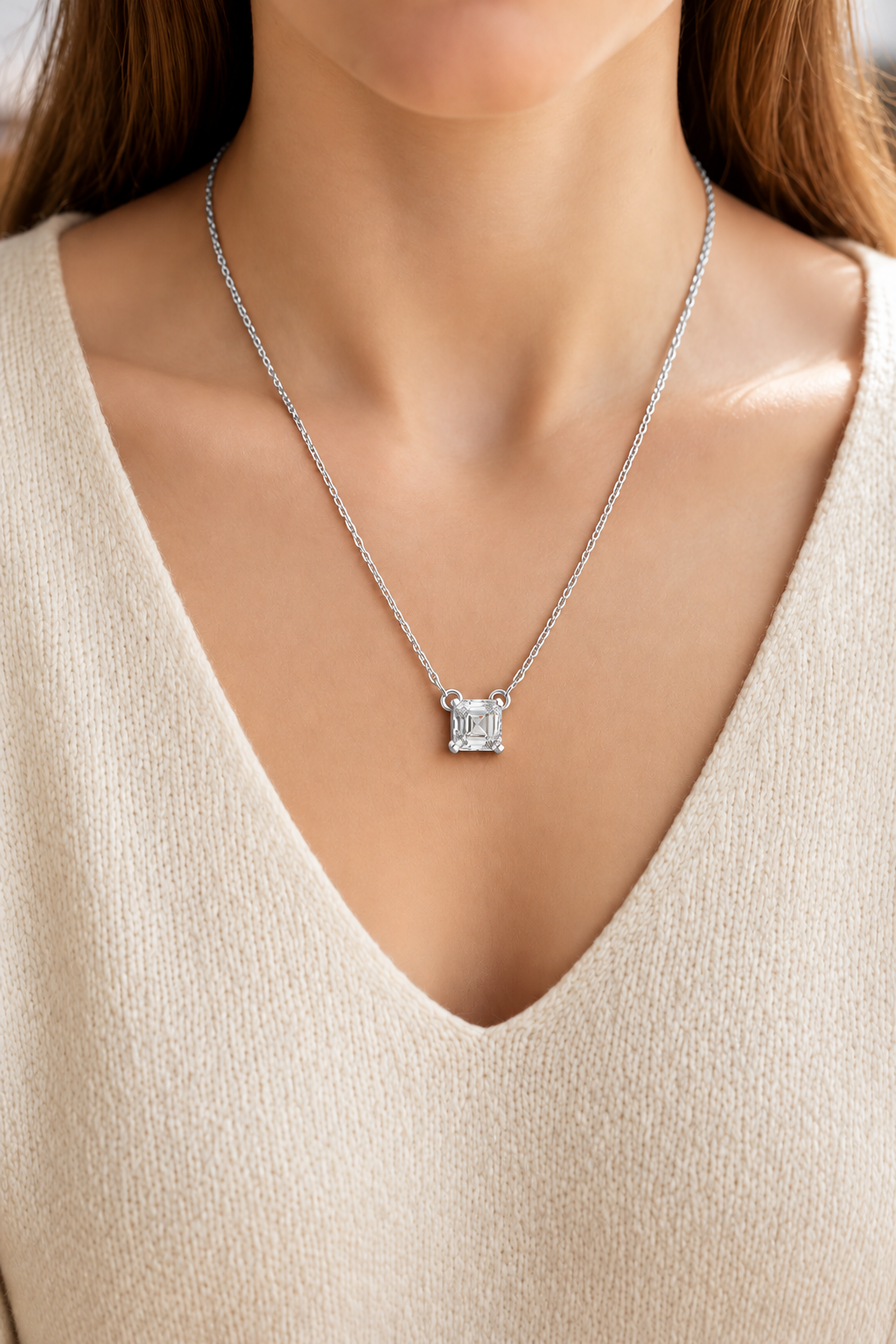 Veyrine Asscher Cut Floating Solitaire Lab Grown Diamond Necklace