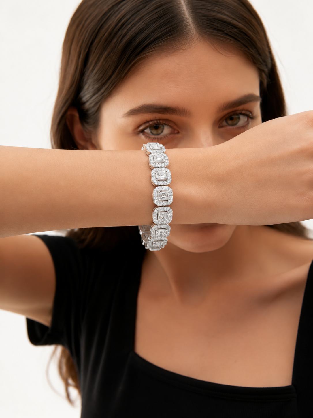 Halovere Radiant Cut Halo Lab Grown Diamond Tennis Bracelet