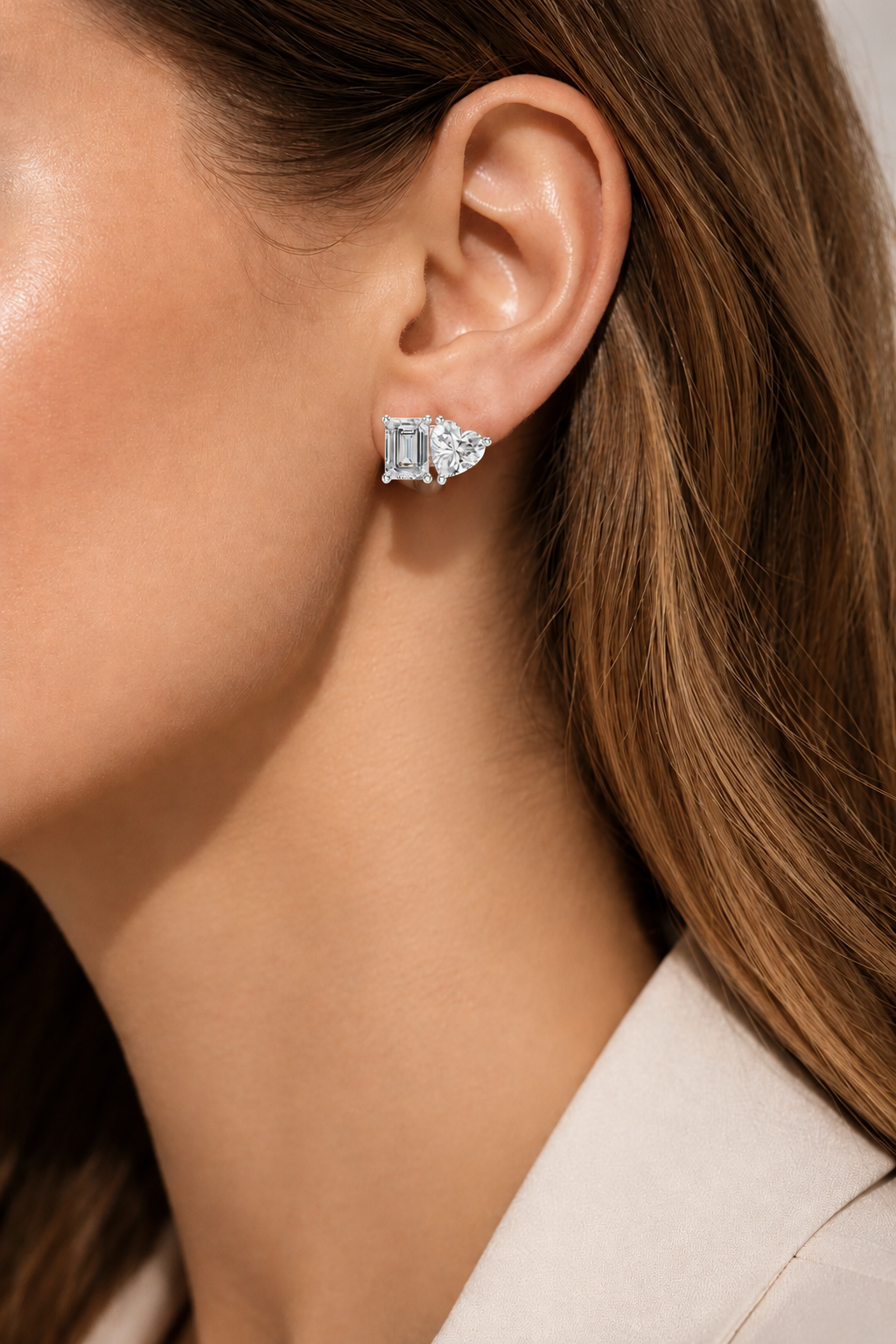 Elaris Emerald & Heart Lab Grown Diamond Stud Earrings