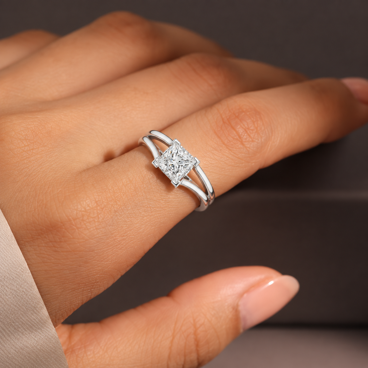 Cushion Cut Lab Grown Diamond Split Shank Engagement Ring