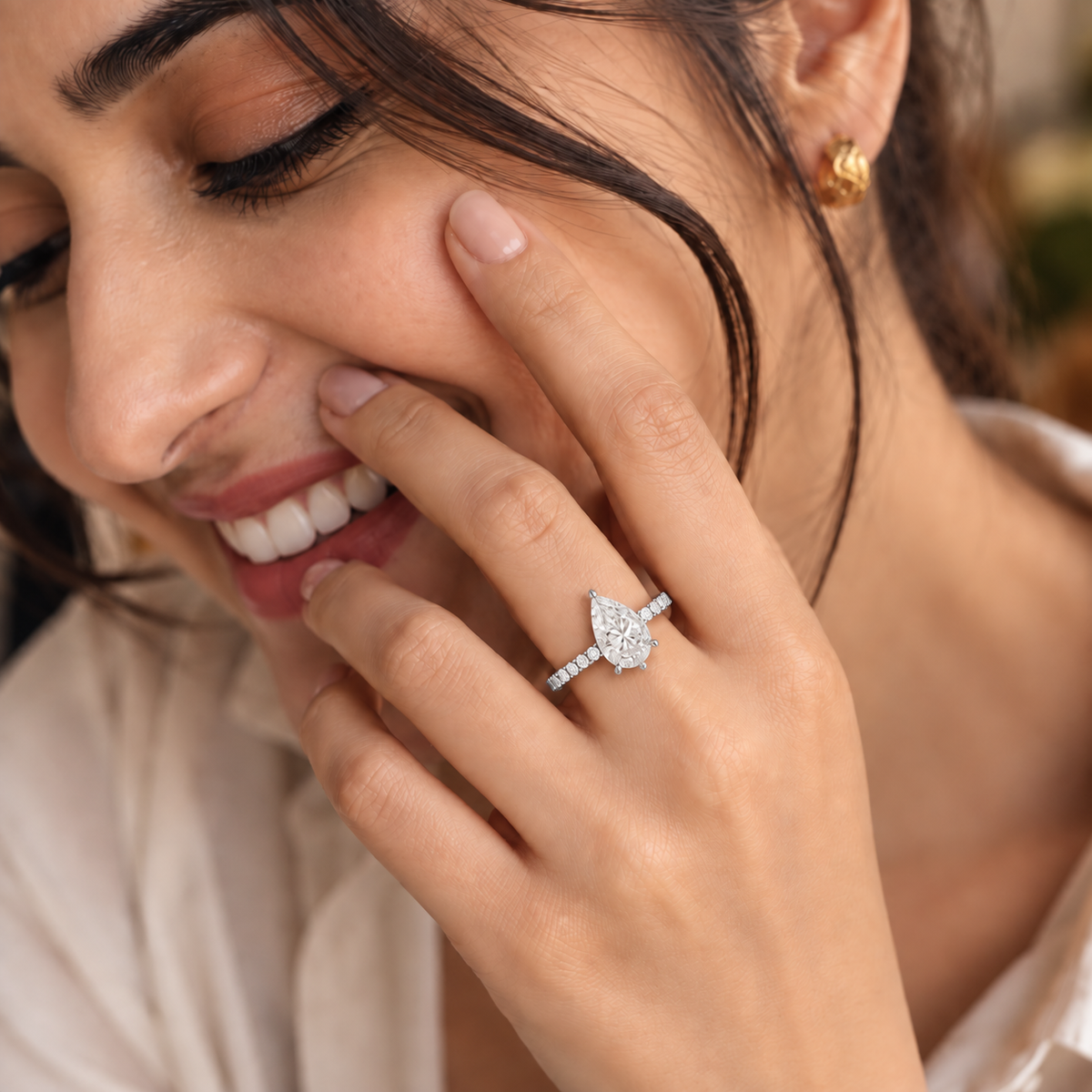 Pear Radiance Lab Grown Diamond Solitaire Engagement Ring