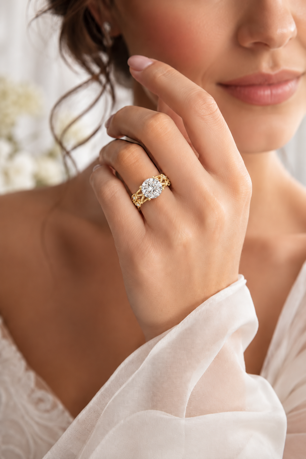 Funkelnder runder Halo-Ring – Eleganter Diamant-Verlobungsring