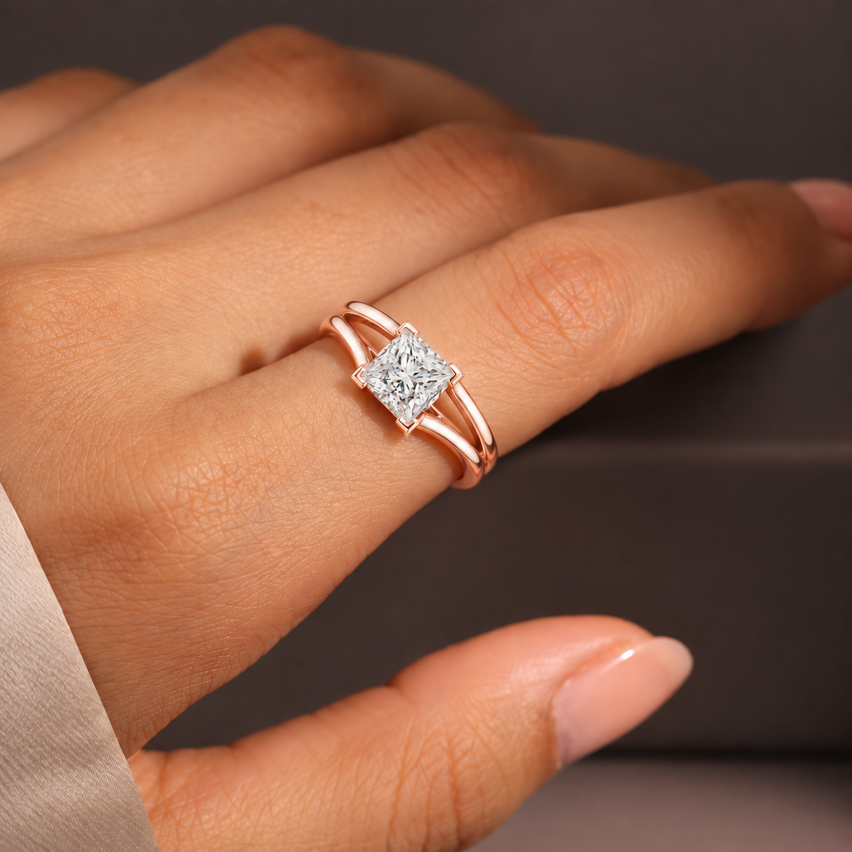 Cushion Cut Lab Grown Diamond Split Shank Engagement Ring