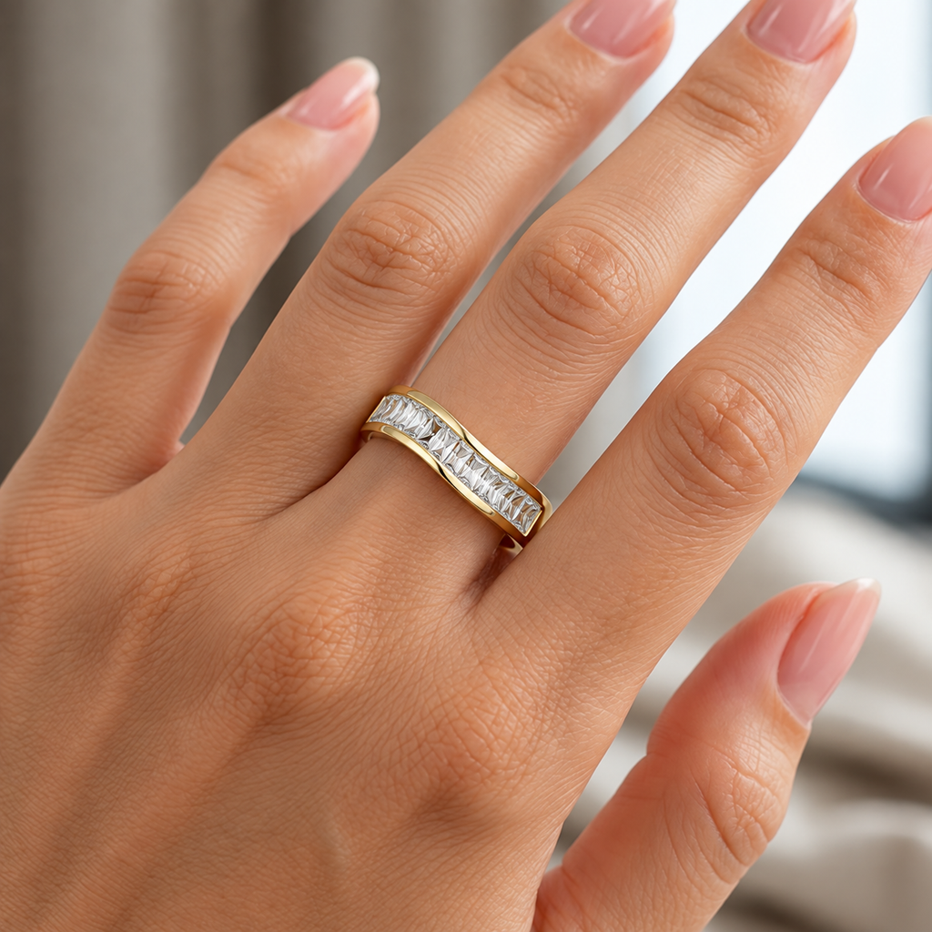 Radiant Channel-Set Lab Grown Diamond Gold Band Ring.
