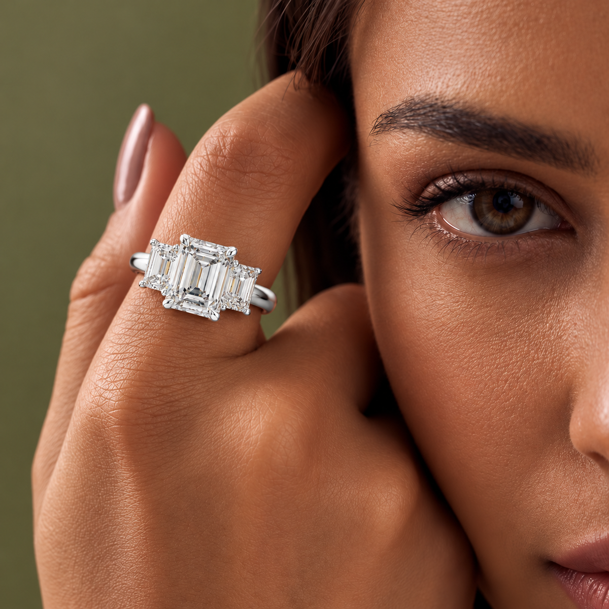 Grand Baguette Lab Grown Diamond Three-Stone Ring.