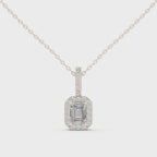 Emeralyn Emerald Cut Halo Lab Grown Diamond Pendant with Diamond Bail