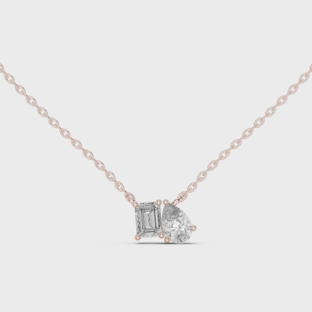 Nalyra Emerald Cut and Pear Cut Two Stone Lab Grown Diamond Necklace