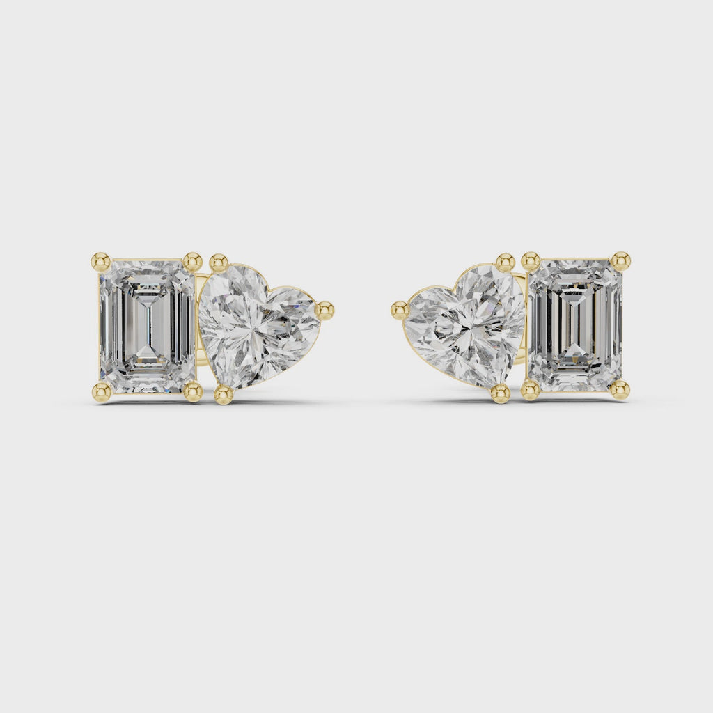 Elaris Emerald & Heart Lab Grown Diamond Stud Earrings