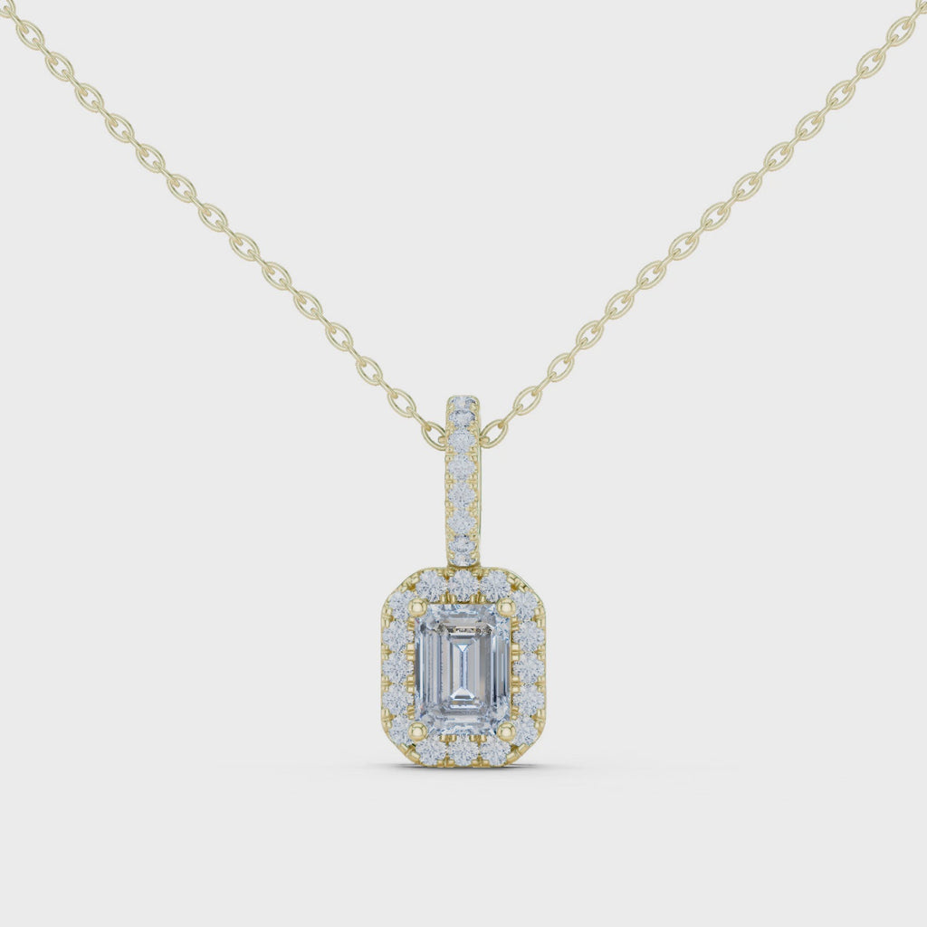 Emeralyn Emerald Cut Halo Lab Grown Diamond Pendant with Diamond Bail