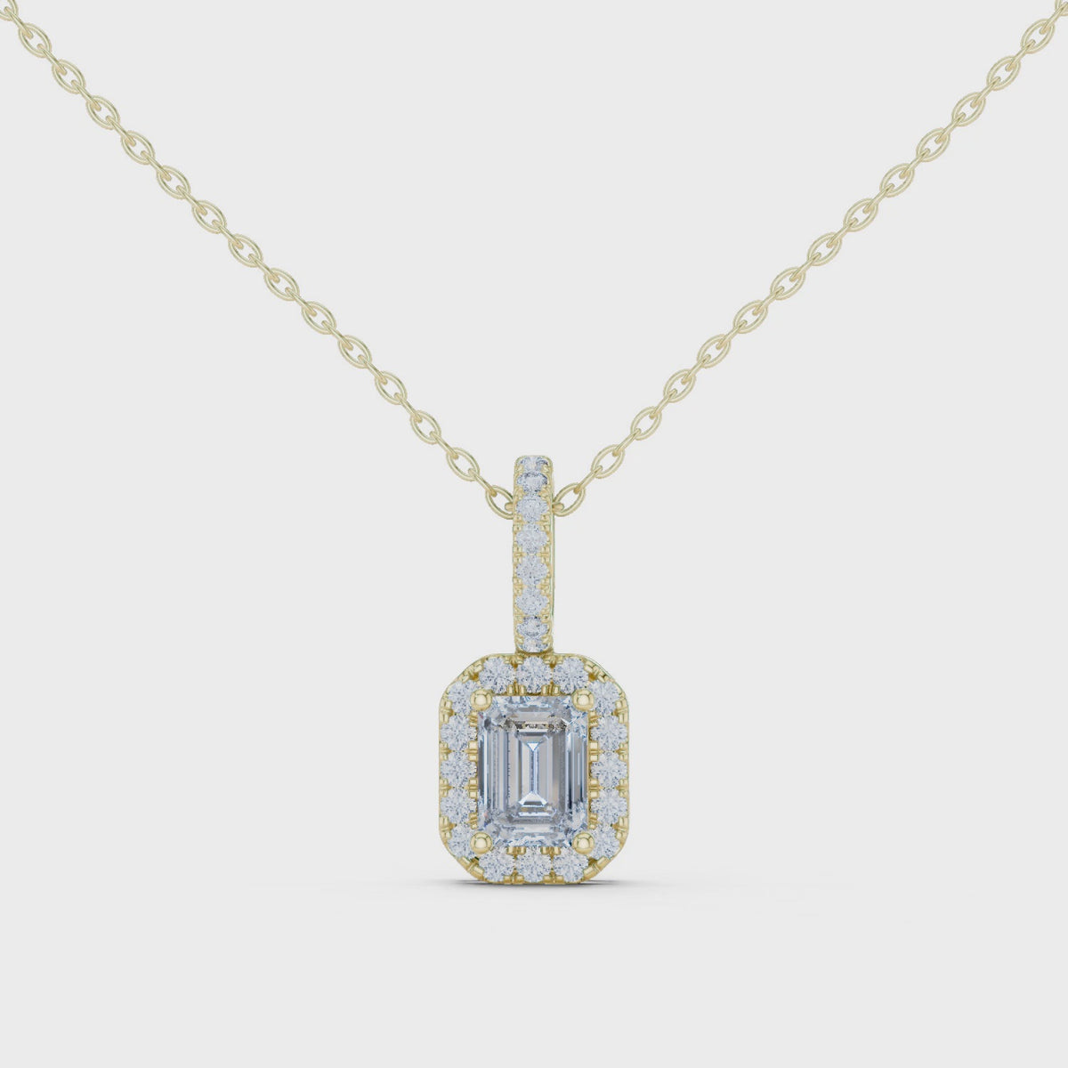 Emeralyn Emerald Cut Halo Lab Grown Diamond Pendant with Diamond Bail
