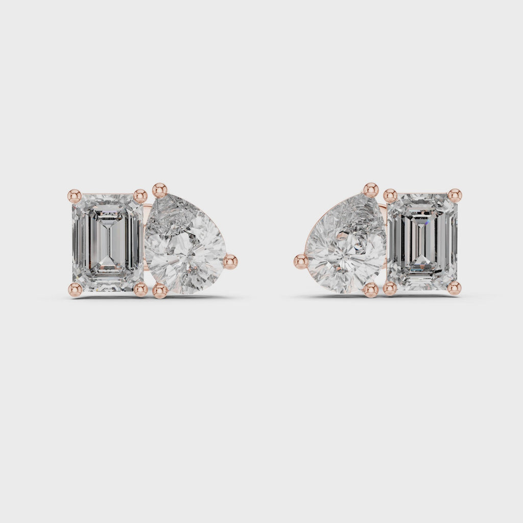 Seravelle Emerald & Pear Lab Grown Diamond Stud Earrings