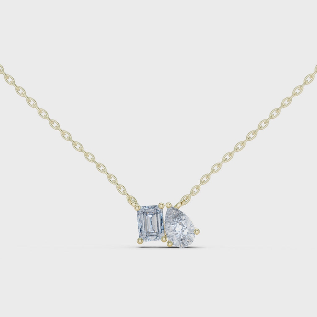 Nalyra Emerald Cut and Pear Cut Two Stone Lab Grown Diamond Necklace