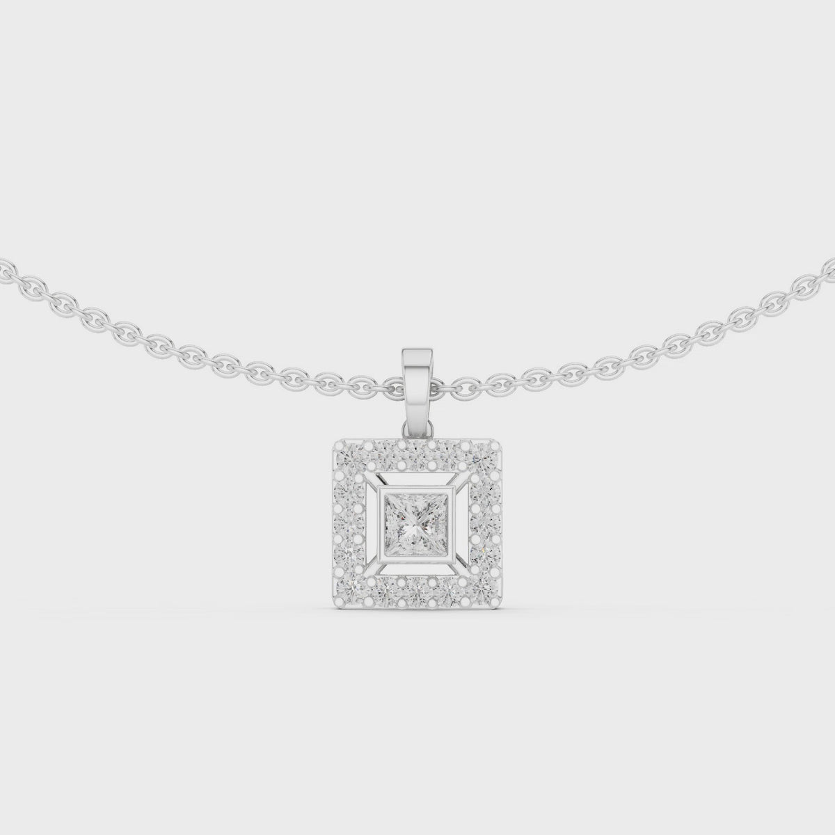 Aurelia Square Halo Lab Grown Diamond Pendant Necklace