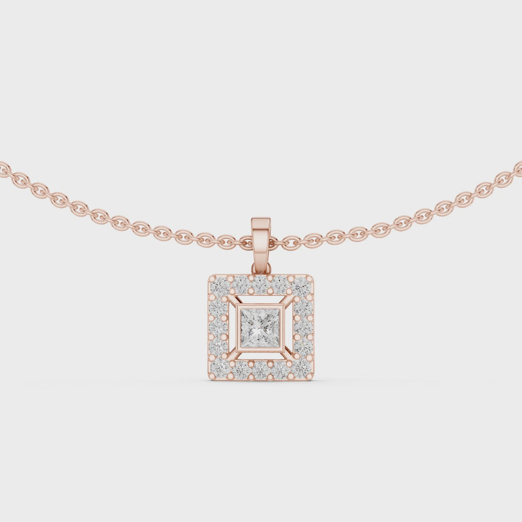 Aurelia Square Halo Lab Grown Diamond Pendant Necklace