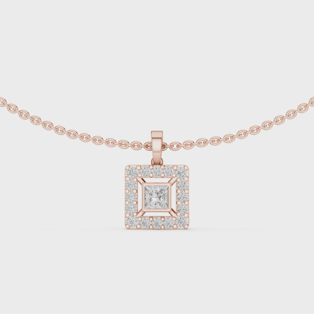 Aurelia Square Halo Lab Grown Diamond Pendant Necklace