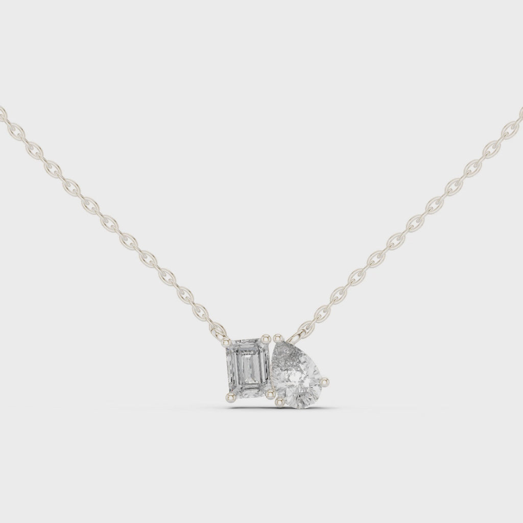 Nalyra Emerald Cut and Pear Cut Two Stone Lab Grown Diamond Necklace