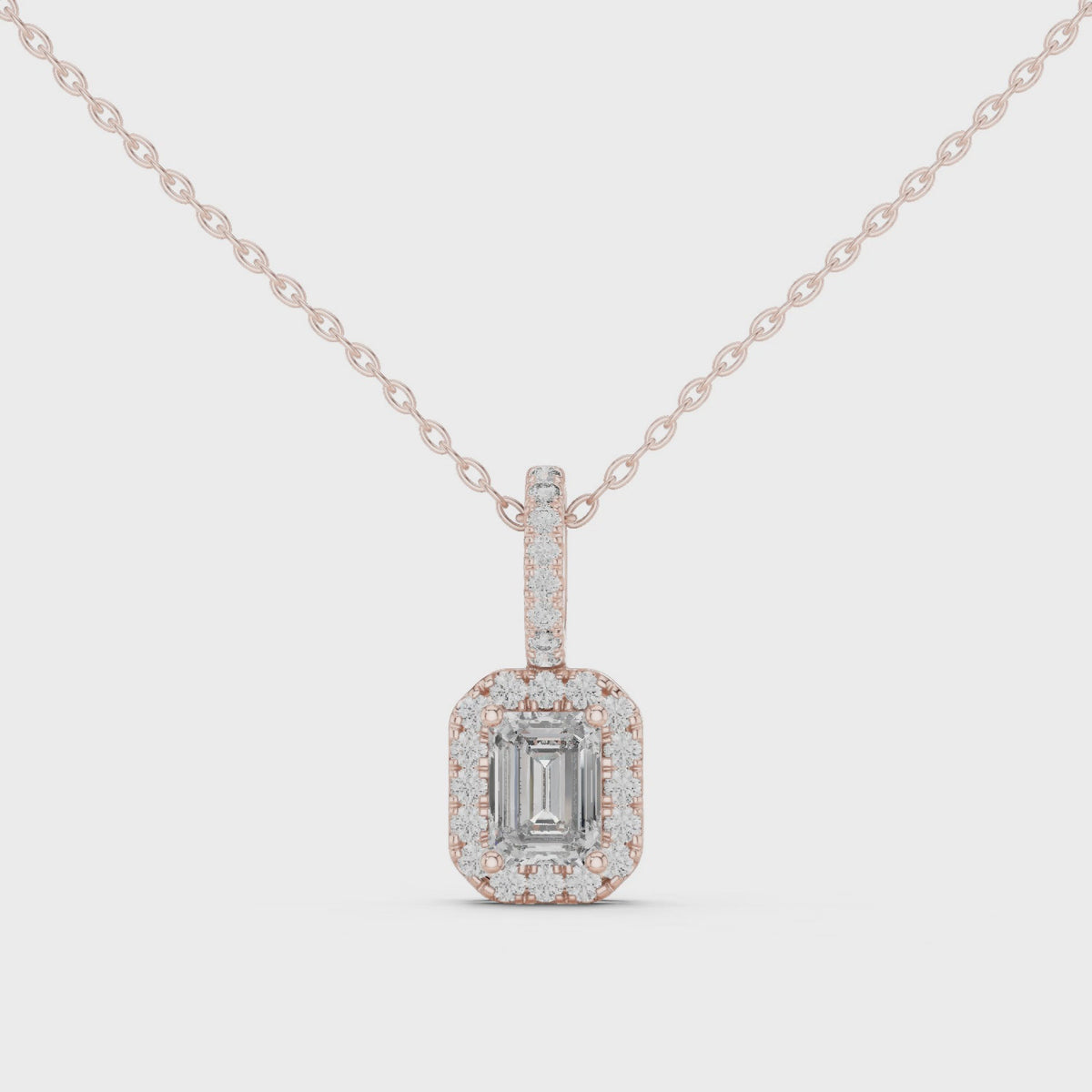Emeralyn Emerald Cut Halo Lab Grown Diamond Pendant with Diamond Bail