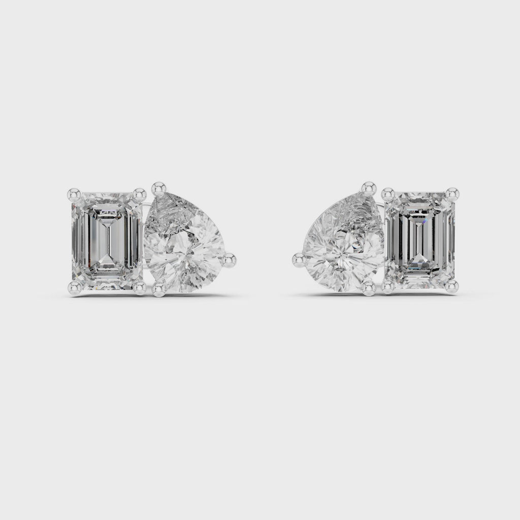 Seravelle Emerald & Pear Lab Grown Diamond Stud Earrings