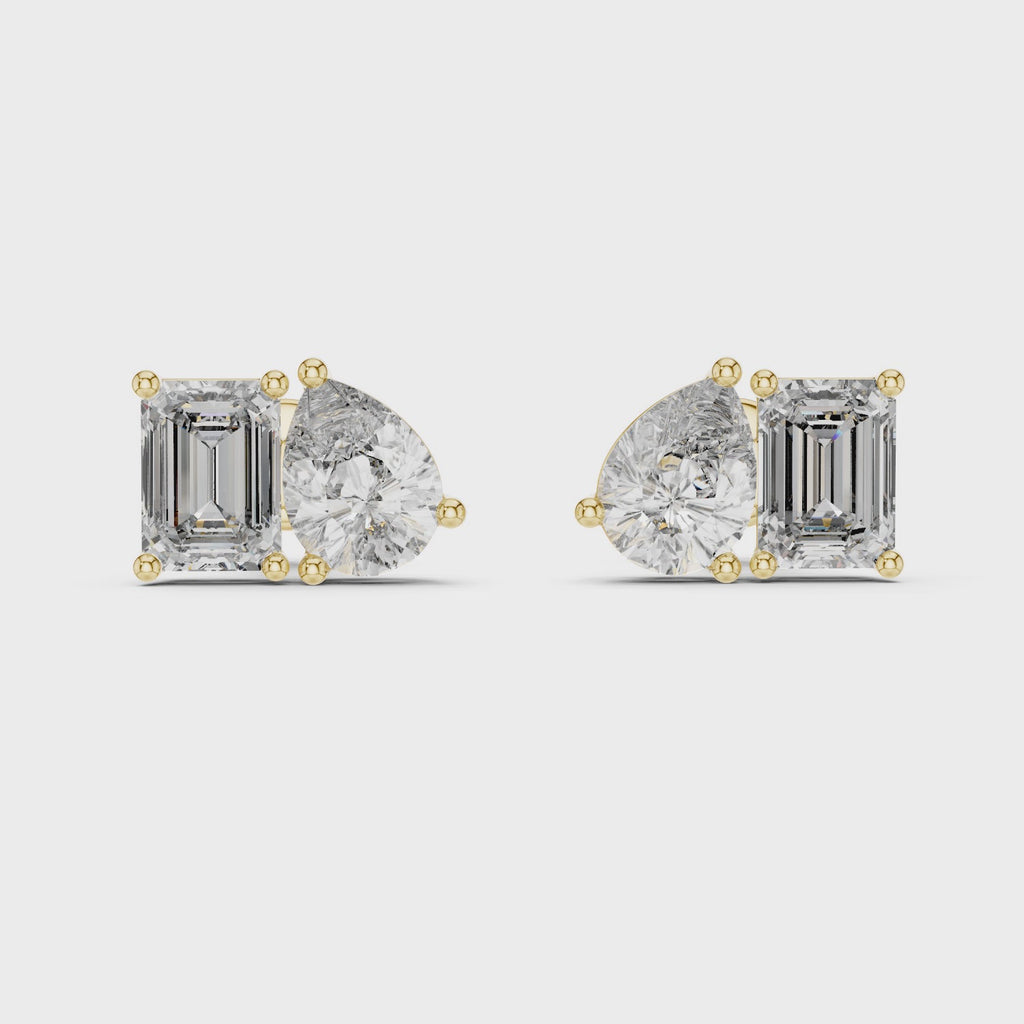 Seravelle Emerald & Pear Lab Grown Diamond Stud Earrings