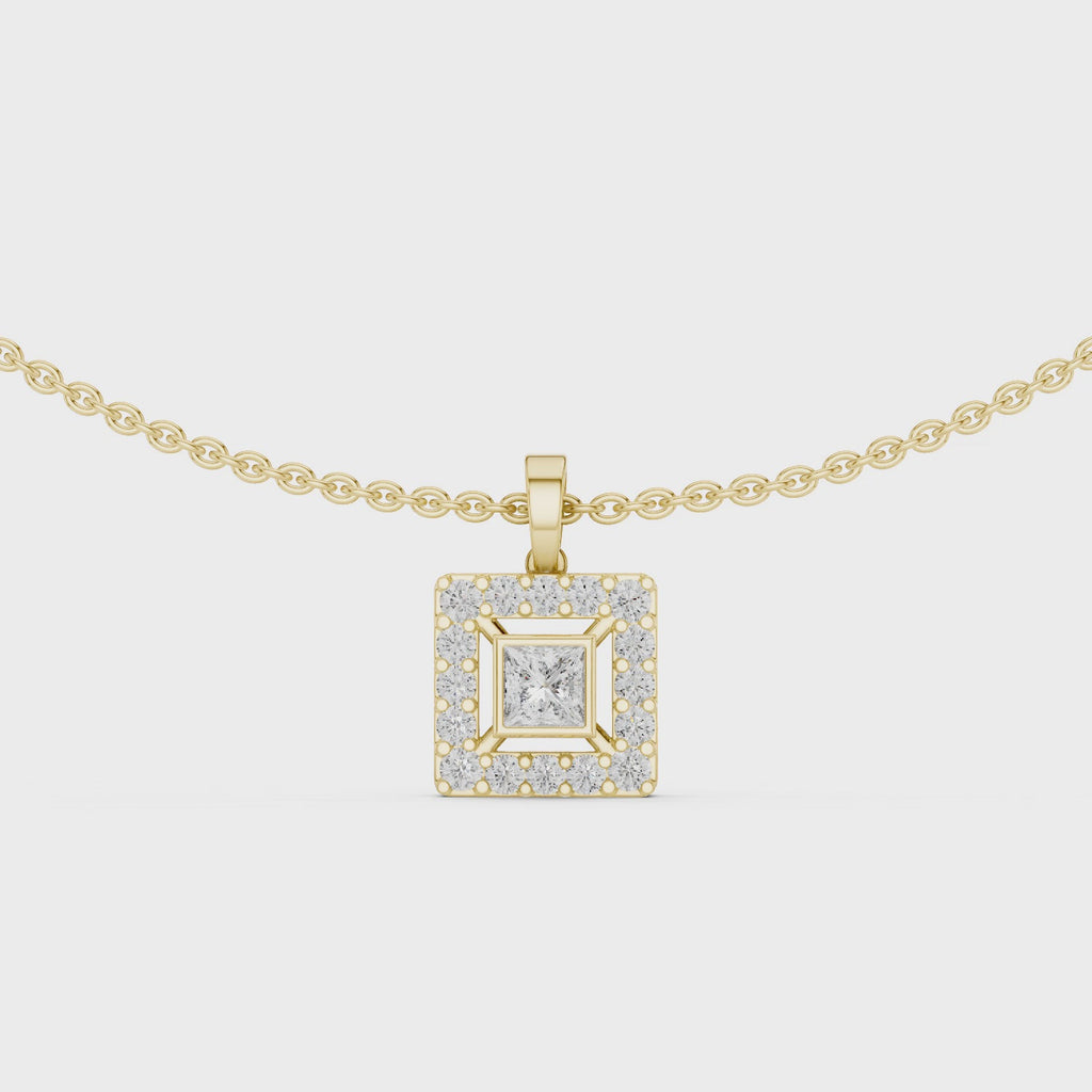 Aurelia Square Halo Lab Grown Diamond Pendant Necklace