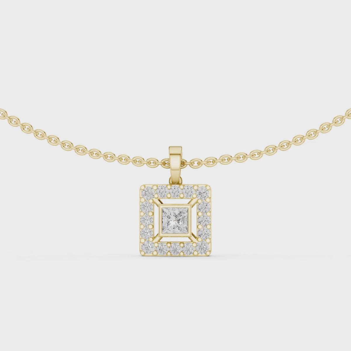 Aurelia Square Halo Lab Grown Diamond Pendant Necklace